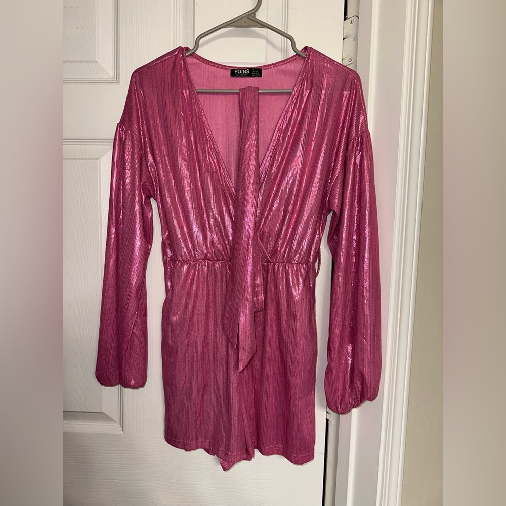 shimmering pink long sleeve romper